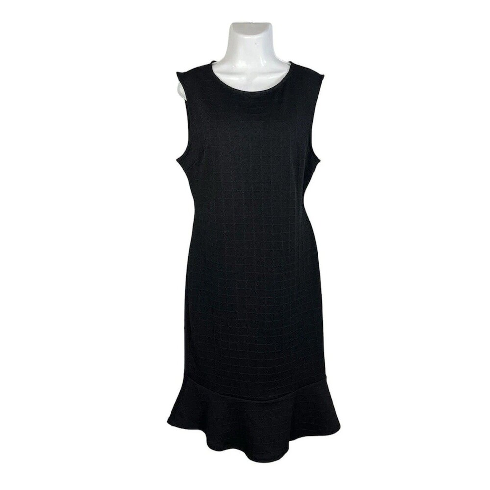 Lexi & Chloe Dress L Black Sleeveless Textured Grid Flounce Ruffle Hem Cocktail
